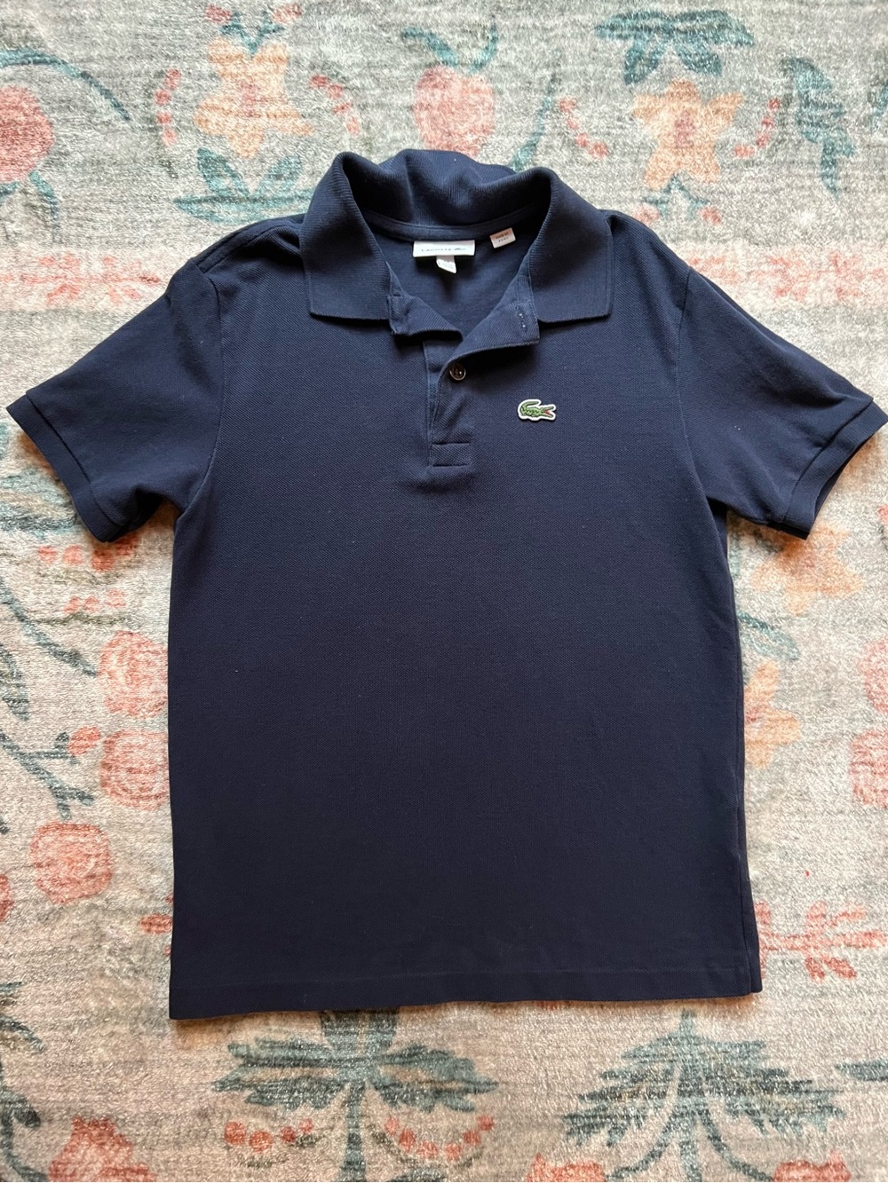 Lacoste Navy Short-Sleeve Polo with Crocodile Patch